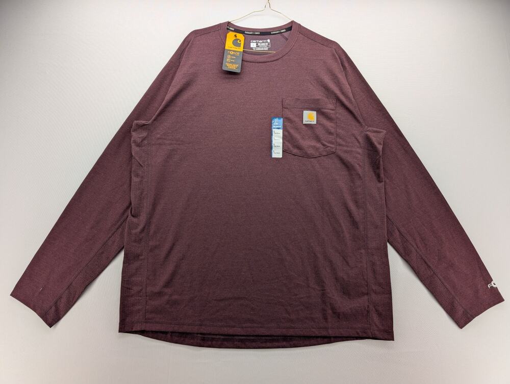 NWT Carhartt Force Relaxed Fit Long-Sleeve Pocket T-Shirt in Cherrywood sz L